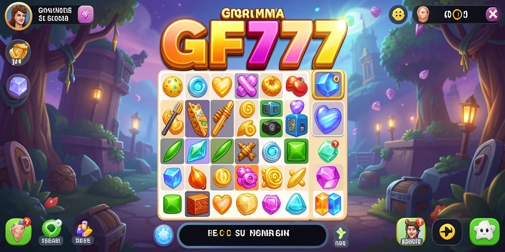 Screenshot gameplay GF777 yang memperlihatkan aksi Match-3 yang seru.