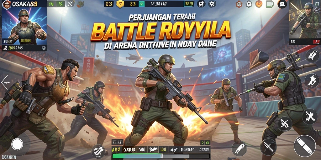 Tampilan gameplay mendebarkan dalam OSAKA88 saat bertarung dalam arena Battle Royale.