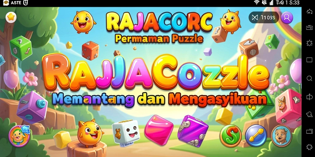 Screenshot utama dari gameplay <strong>RAJACORC</strong> yang menunjukkan berbagai teka-teki menantang.