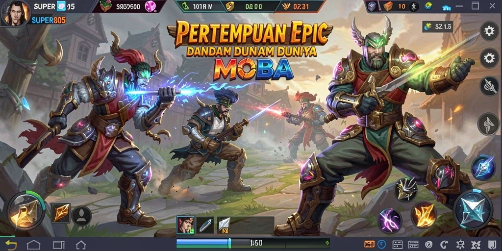 Screenshot SUPER805 menunjukkan aksi seru di battlefield MOBA.